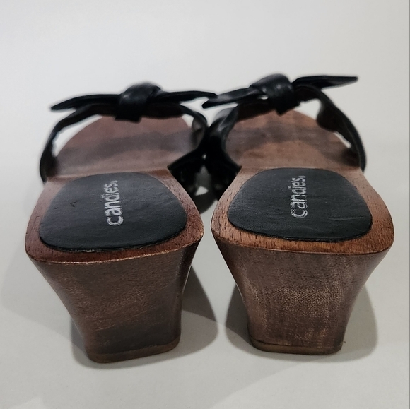 Vintage 80's Wood and Leather Candies Mule Sandal Heel sz 8 - Picture 4 of 12